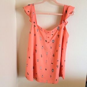 NWT Coral Cactus Print Crepe Ruffle Tank